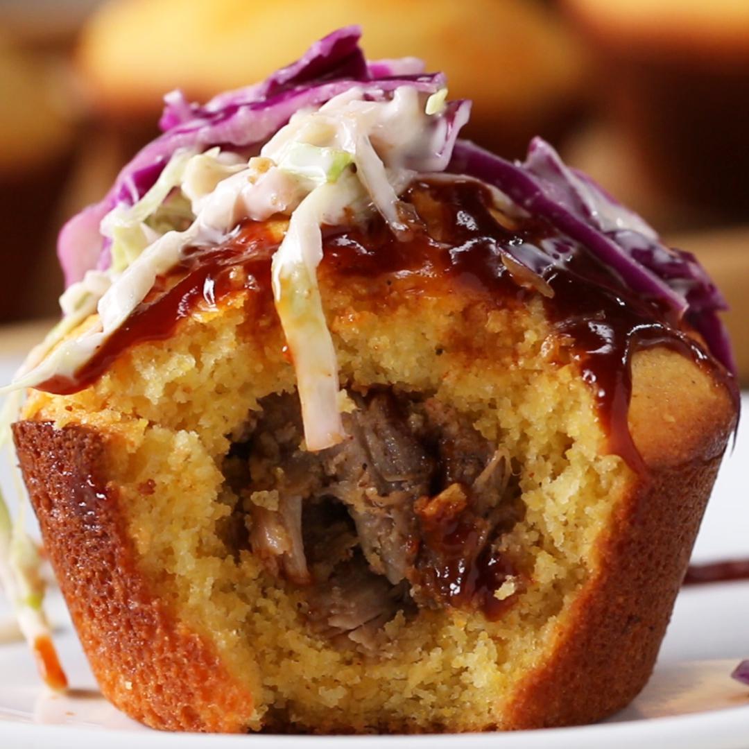 Pulled Pork-Stuffed Cornbread Muffins Recipe by Tasty