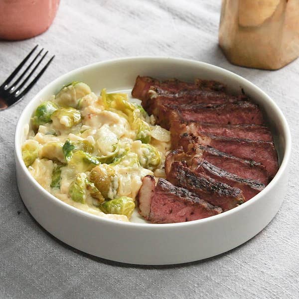 Herb Salt Steak & Brussel Sprout Gratin