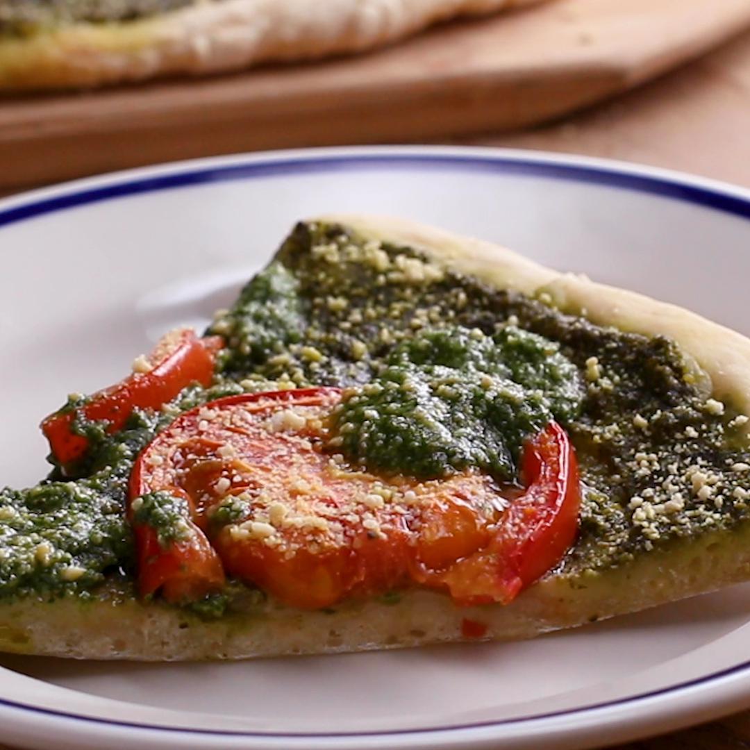 Vegan Pesto Tomato Pizza Recipe by Tasty image