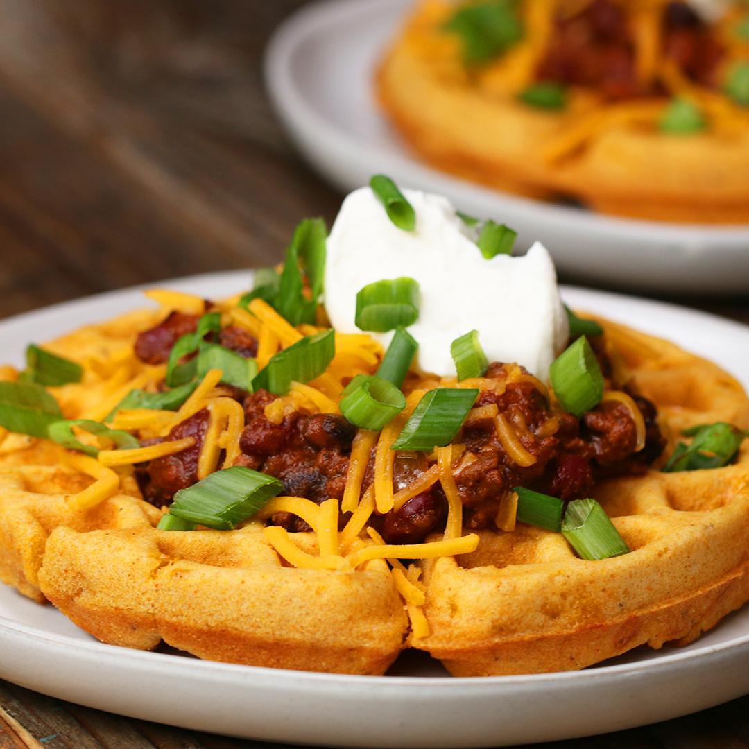 Delicious And Easy Turkey Chili Recipe In Cornbread Waffle Bowls