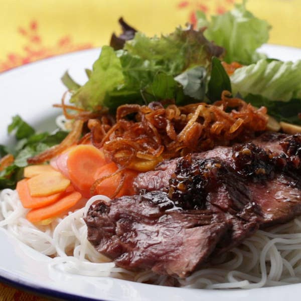 Bun Bo Xa Ot (Vietnamese Steak And Rice Noodle Salad) As Made By Diep