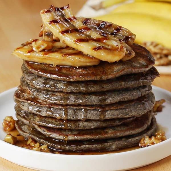 Banana Bread Pancakes With Grilled Maple Rum Bananas