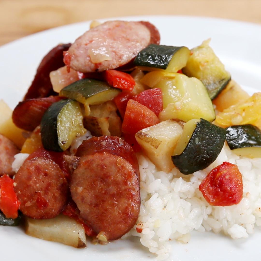 One Pan Sausage and Veggies with Lemon Aioli - The Food Charlatan