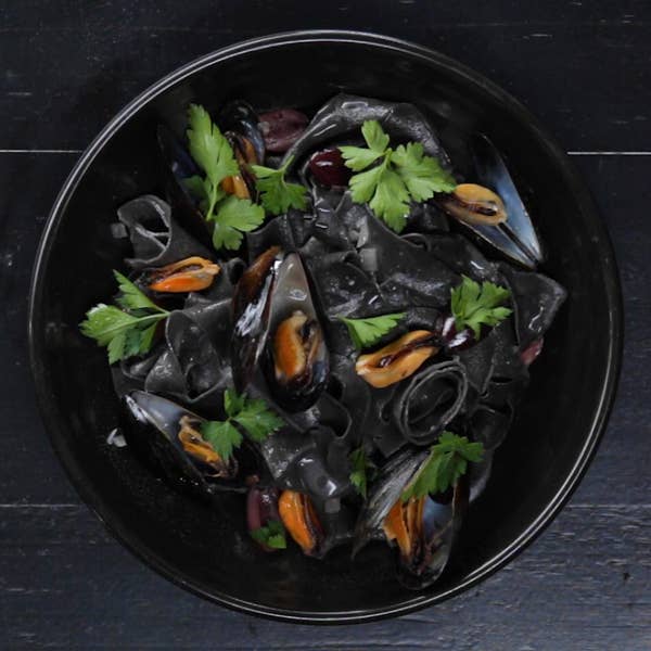 Squid Ink Fettuccine With Black Mussels