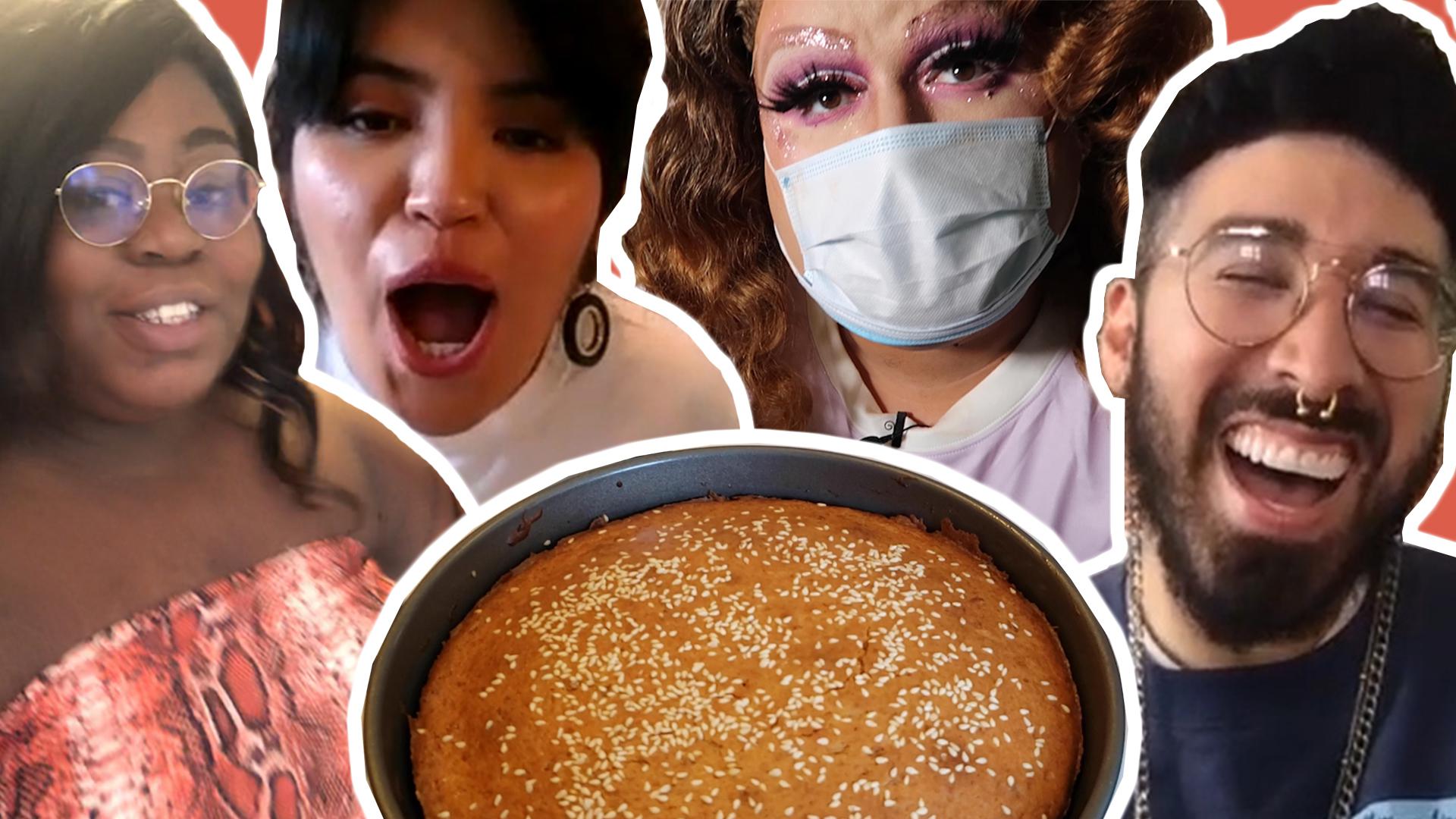 Joyce, Curly, Angel and Karla look upon a Salvadoran dish called Quesadilla.