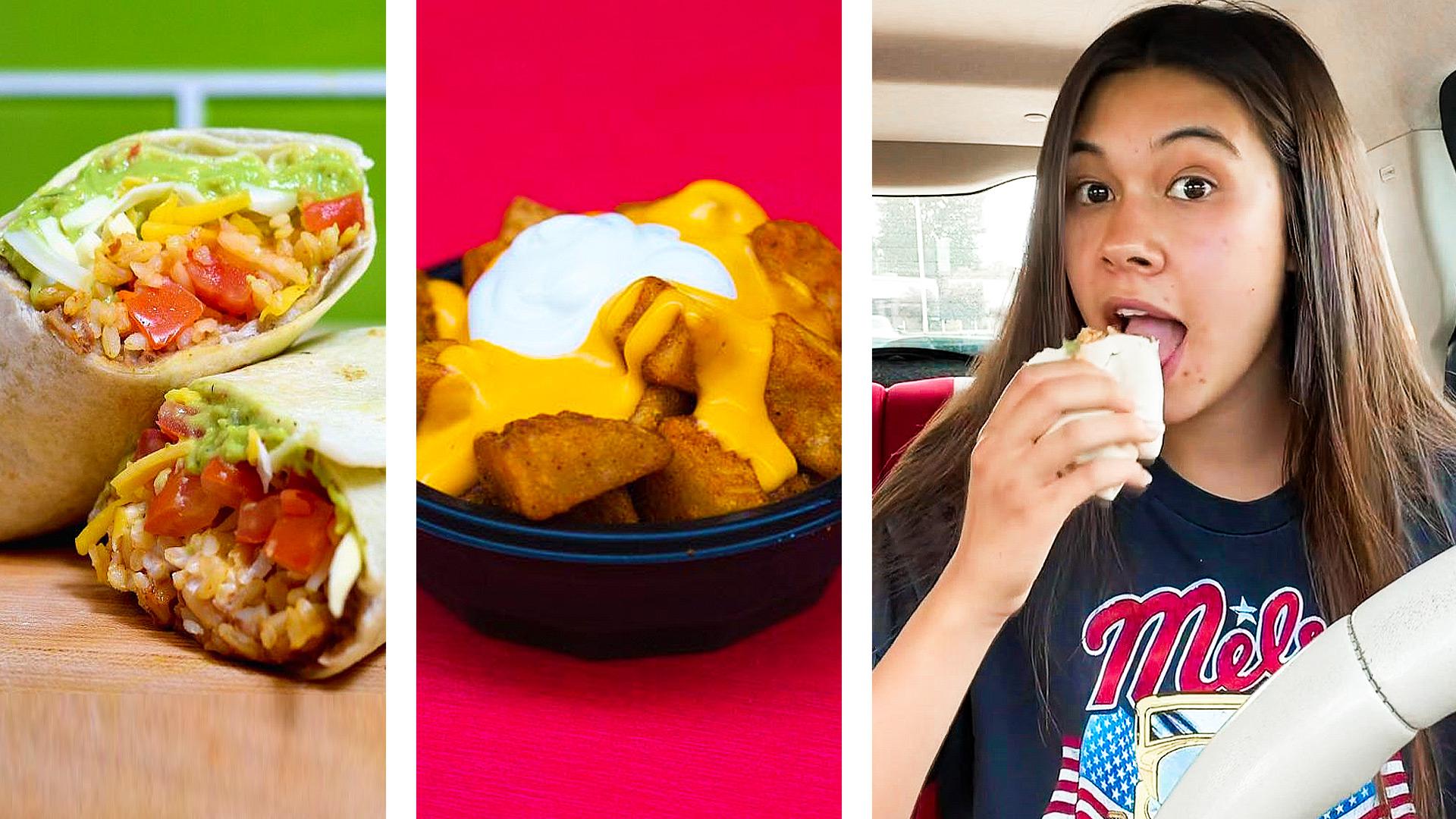 Taco Bell discontinued menu items and women eating burrirto