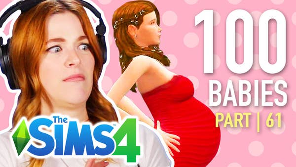 Woman looks in shock as a video game version of her is pregnant beside her.