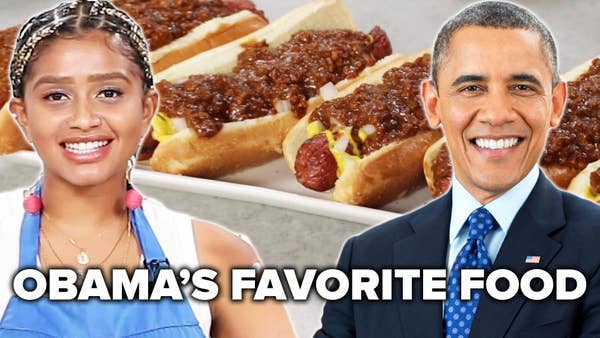 Barak Obama, Tiana Gee pictured with chili dog