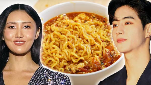 hwasa and mark tuan in front of a delicious bowl of ramen