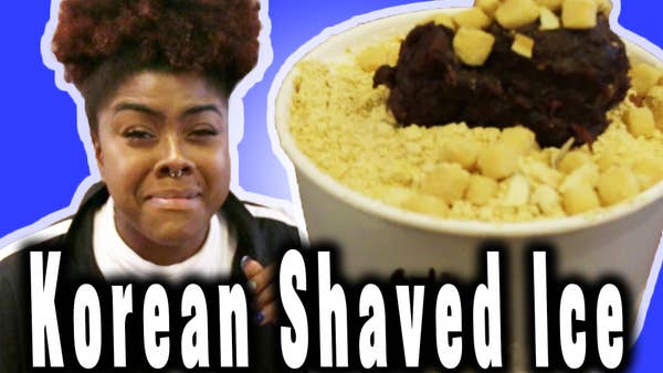 Woman is next to Korean shaved ice