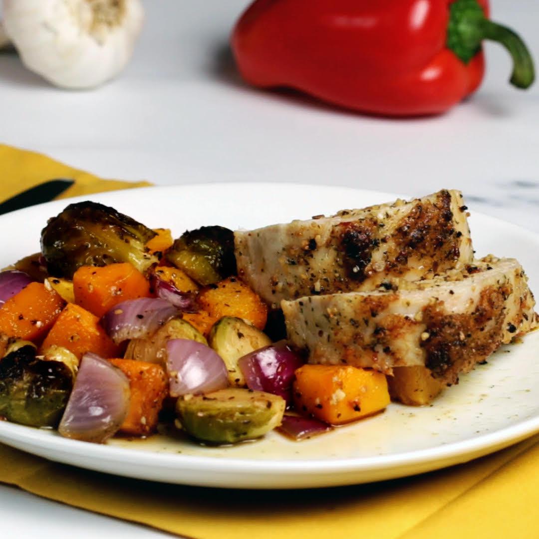 Hearty Roasted Pork Loin & Vegetables Recipe by Tasty image