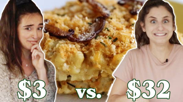 Merle at $3 and Rachel at $35 in front of Vegan Mac and Cheese.