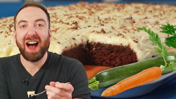 Michael Rose is excited to eat his chocolate zucchini carrot cake. 