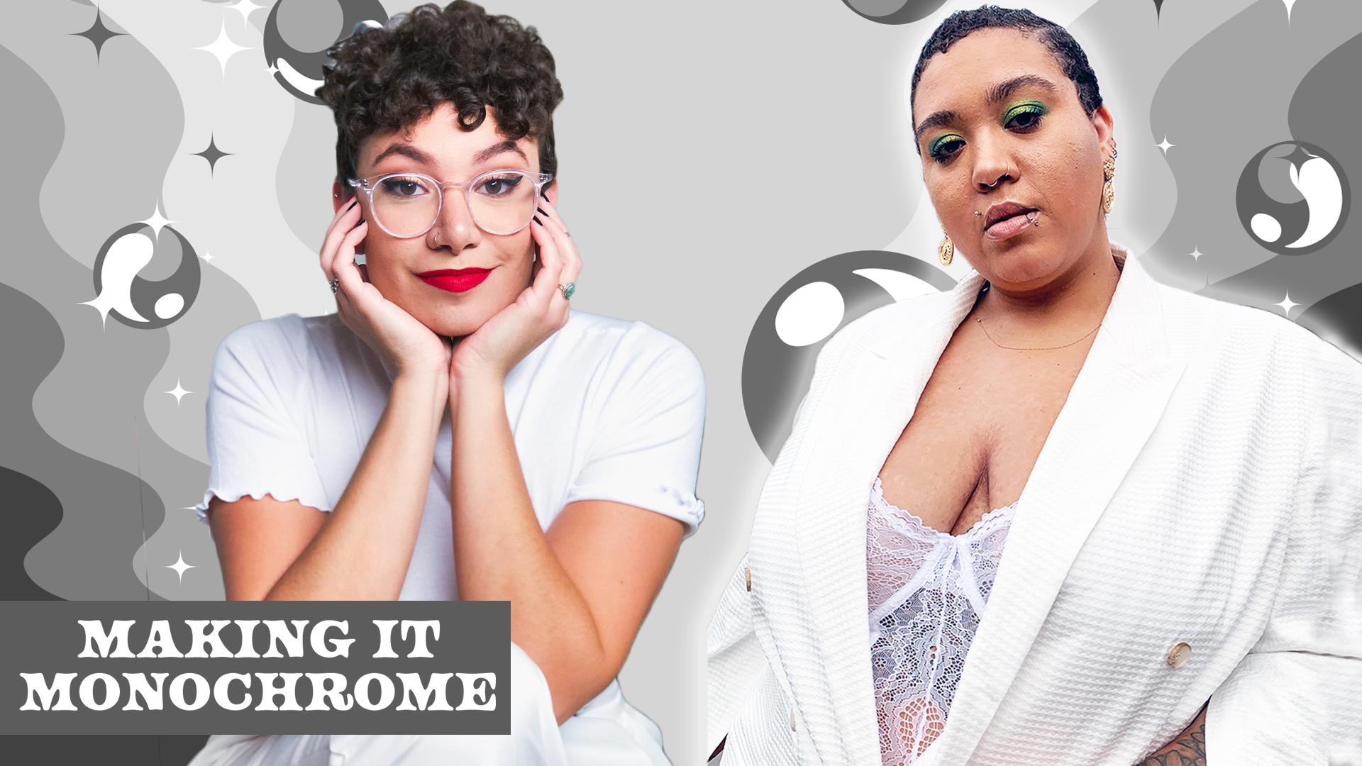 Megan and Jazzymyne pose in all white outfits.