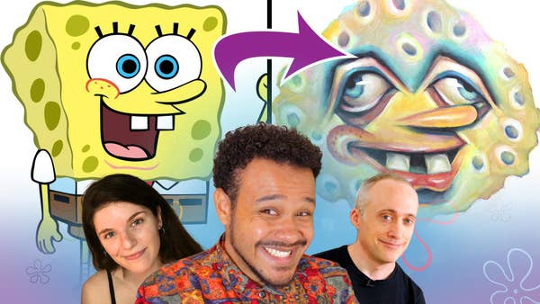 A split-screen of SpongeBob SquarePants and a crazy reimagining