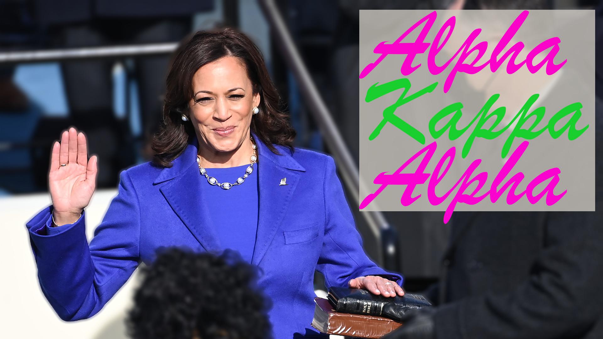 Kamala takes oath on the bible with text 