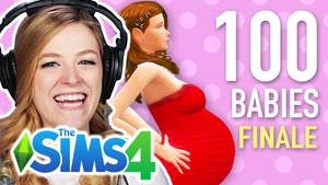 Kelsey smiles in front of a pregnant Sims character