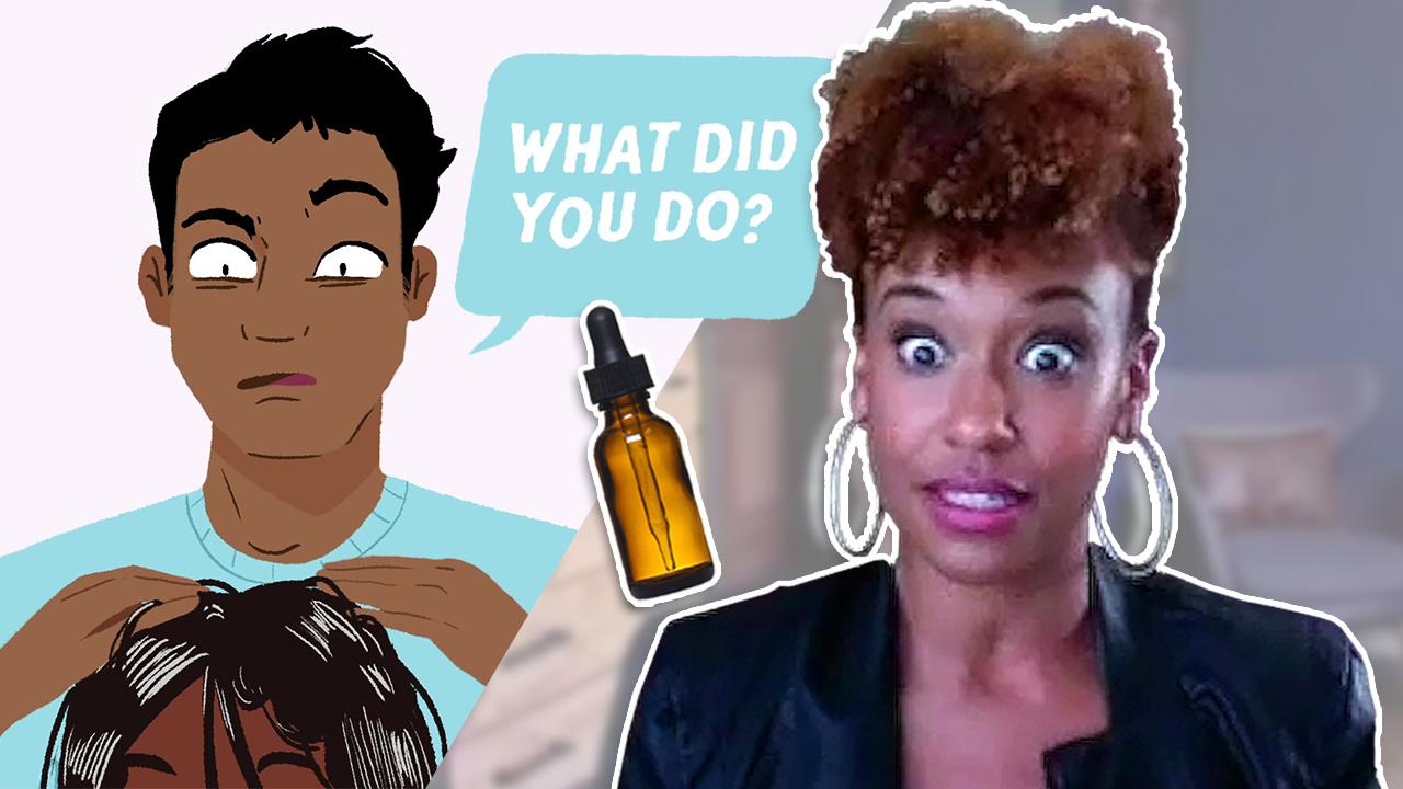 Ryan looks shocked into the camera after hairdresser asks 