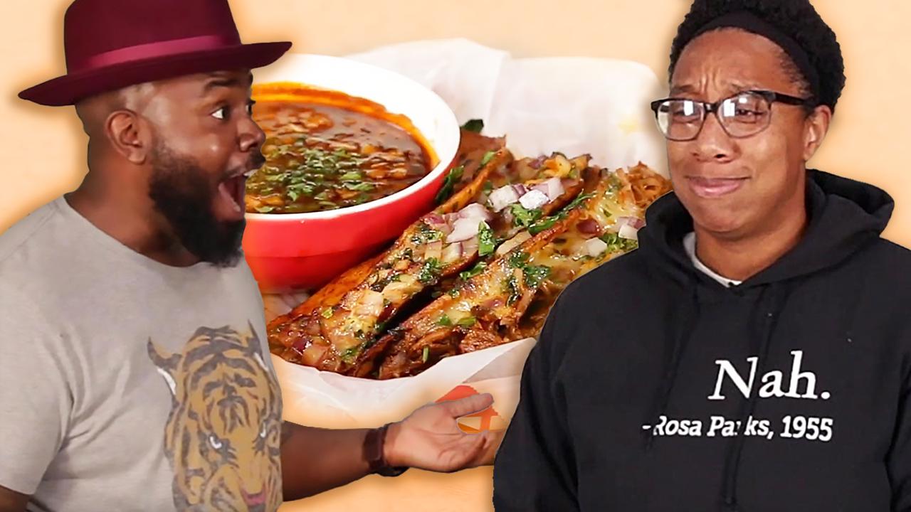 Chef Seth next to lamb tacos with Farryn.