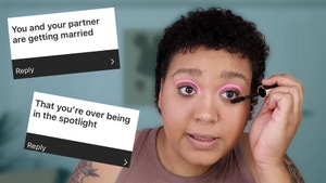 Jazzmyne, on the right, wears pink eyeliner while putting on mascara. On the left, two text boxes. One says