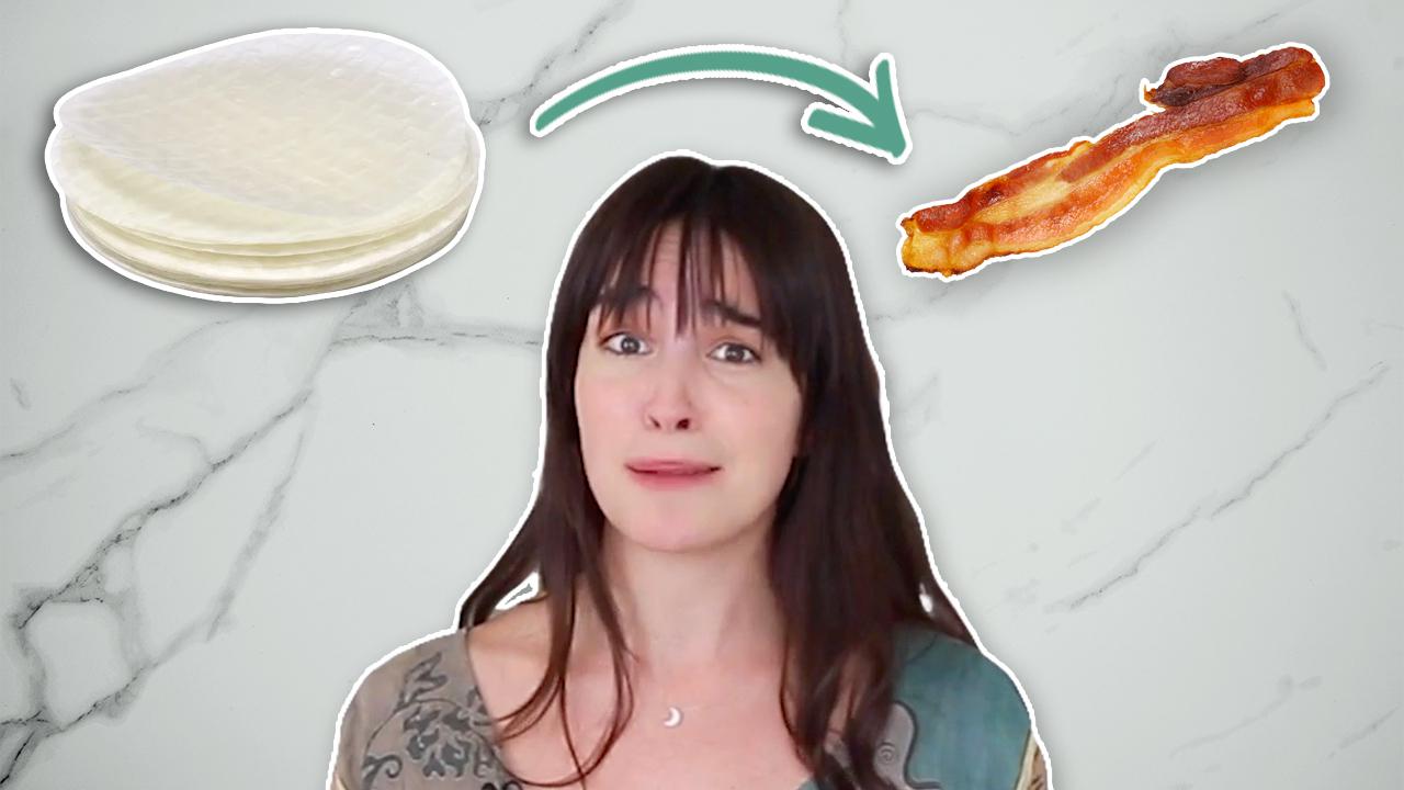 Confused Merle with rice paper and bacon.