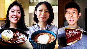 Inga, Rie, And Alvin with the dishes they made using chocolate.