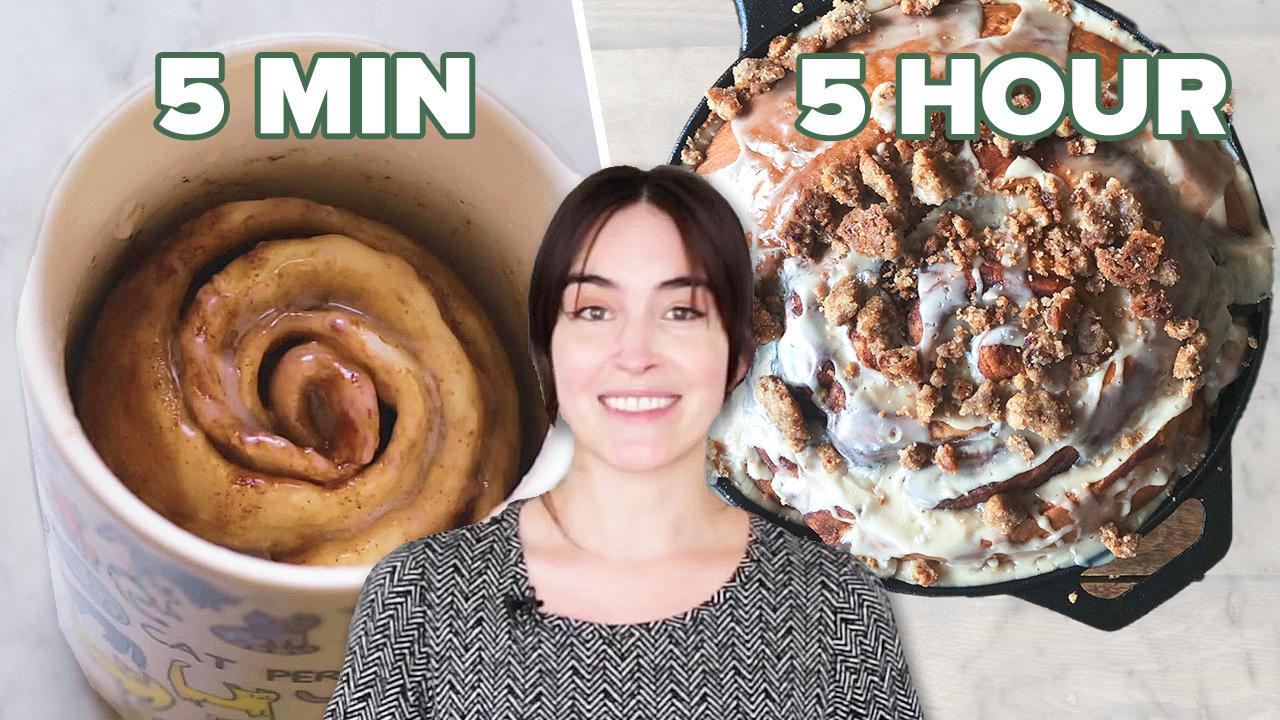 Merle with two vegan cinnamon rolls.