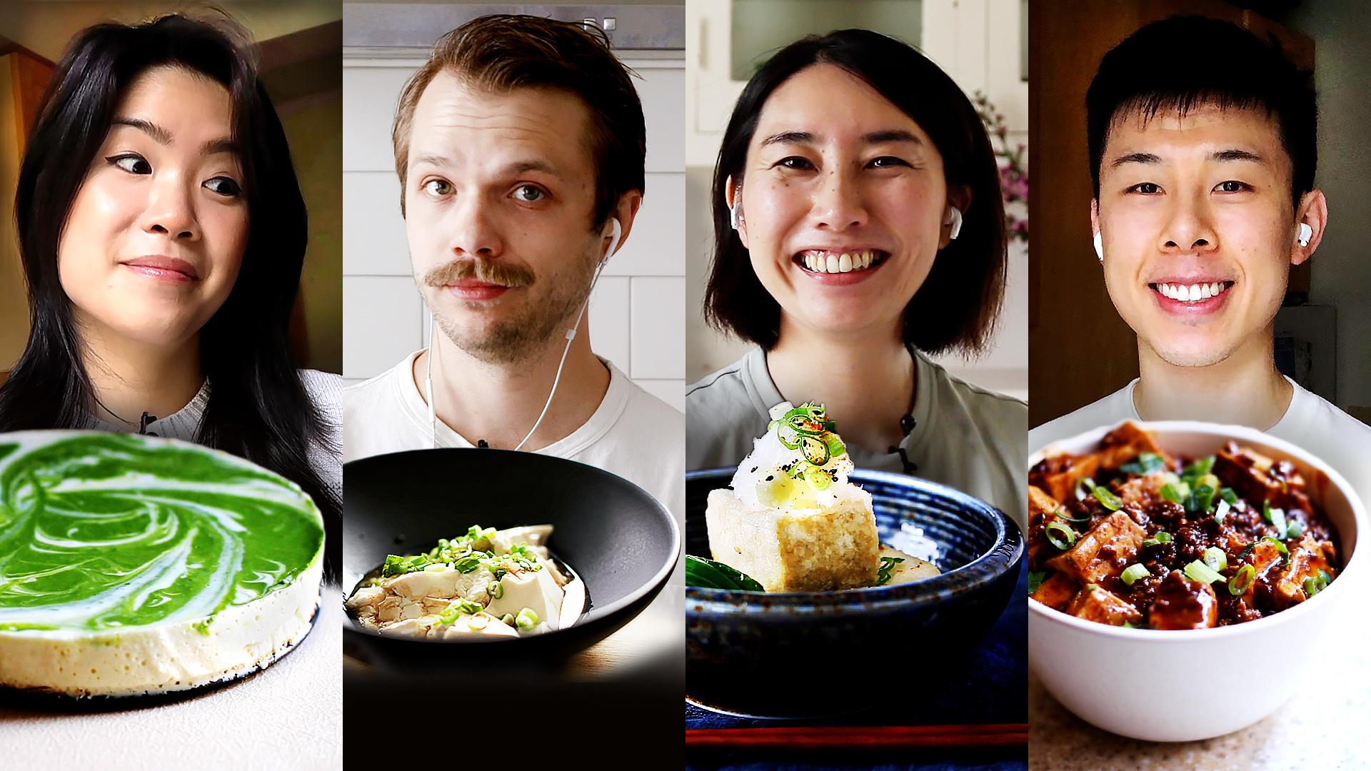 Inga, Andrew, Rie, and Alvin with their tofu dishes.