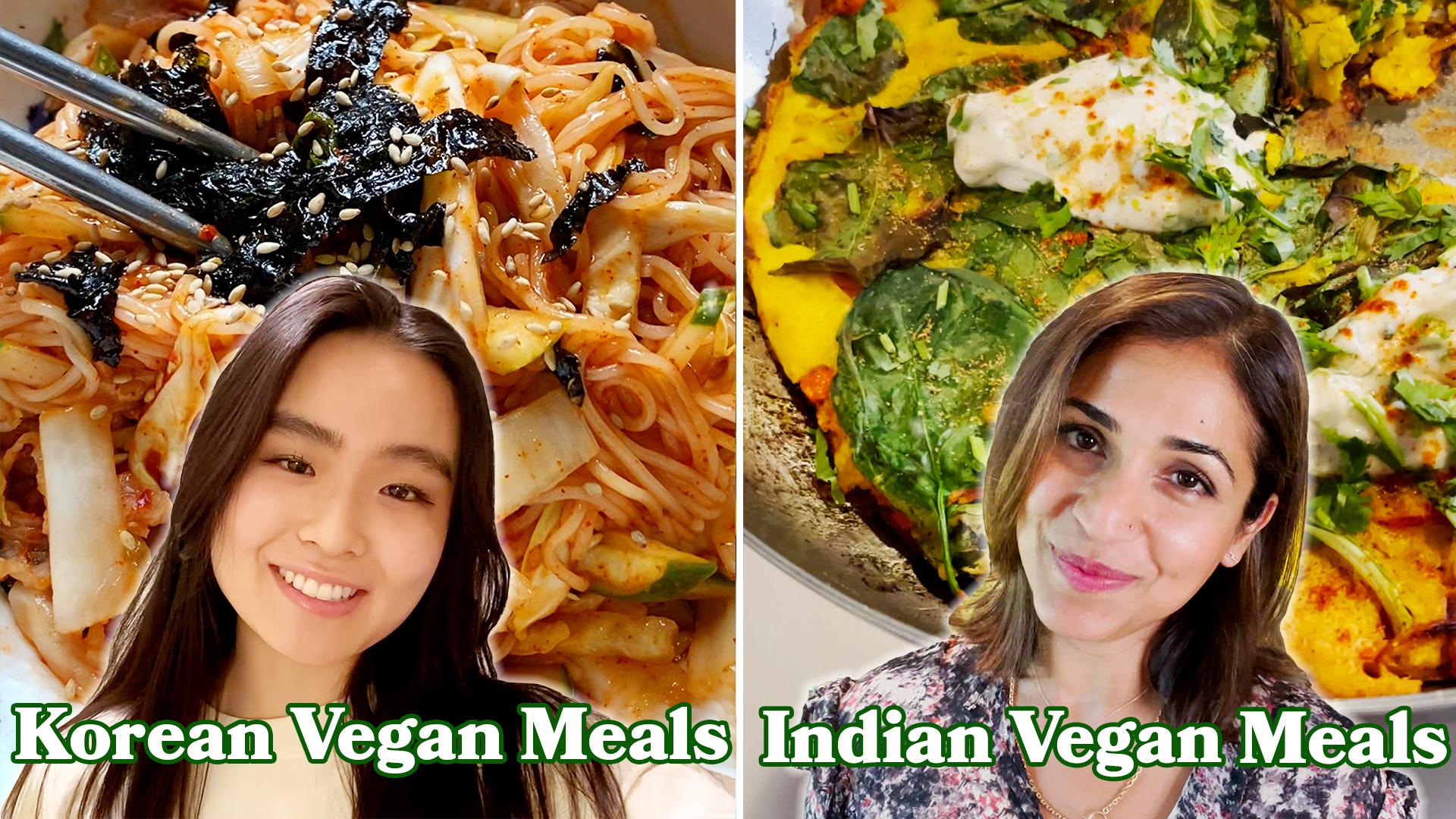 Two women and the meals they prepared.