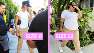 Side by side of two people in the same outfit, but one is a size 0 and the other is a size 22.