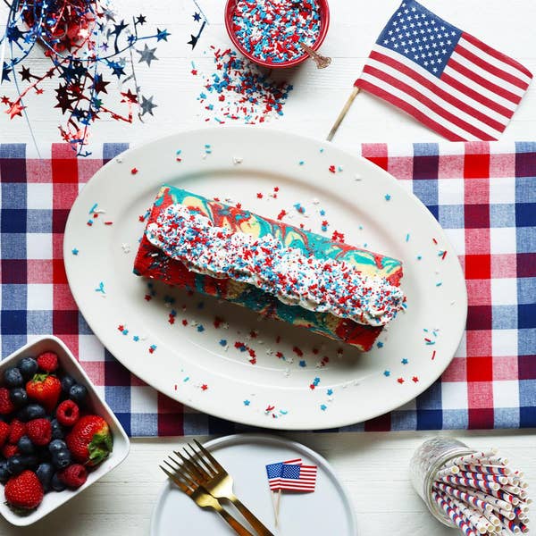 Red, White, And Blue Tie Dye Swiss Roll Cake