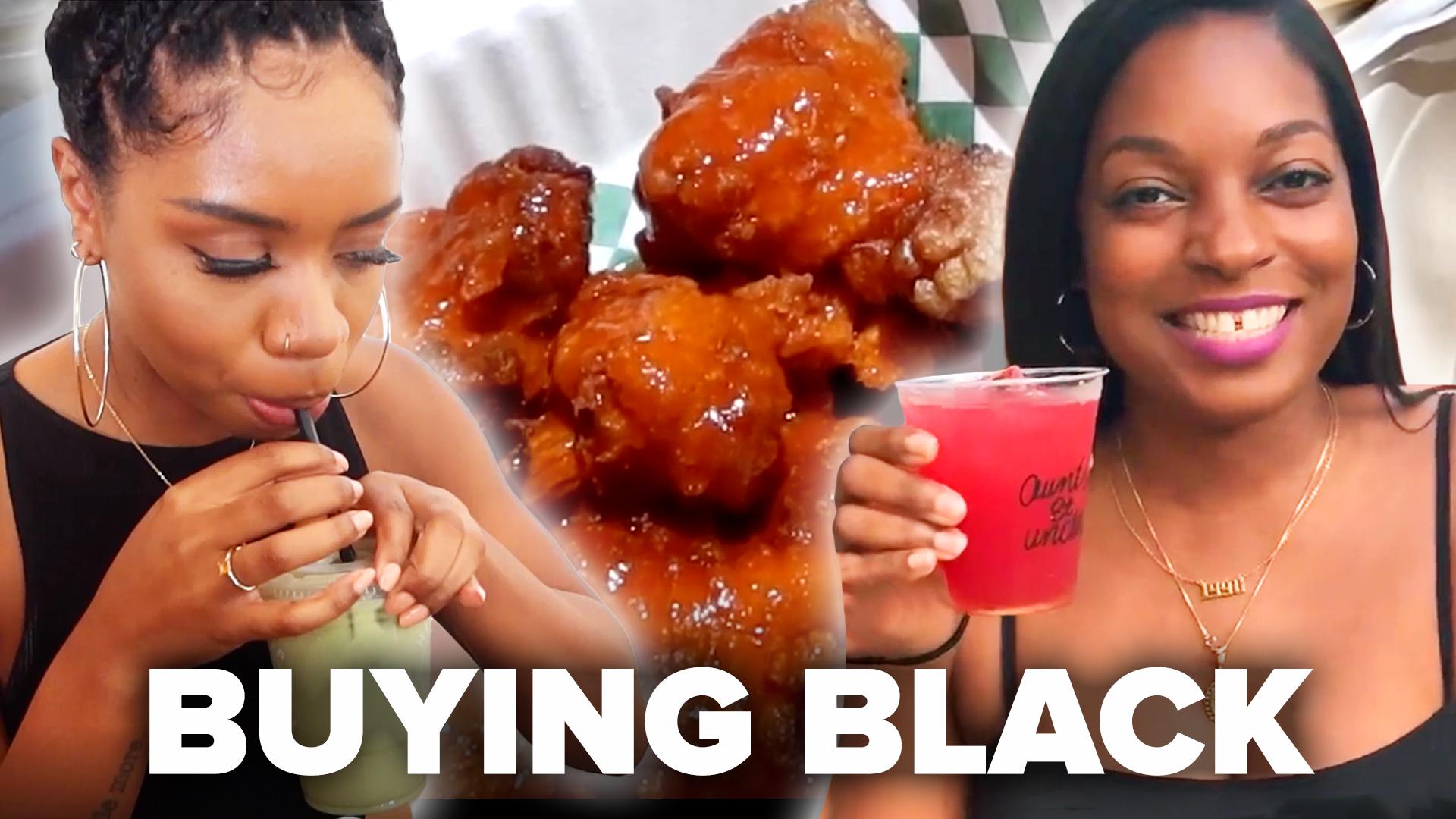 Toria and Morgan eating from black owned businesses.