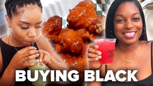 Toria and Morgan eating from black owned businesses. 