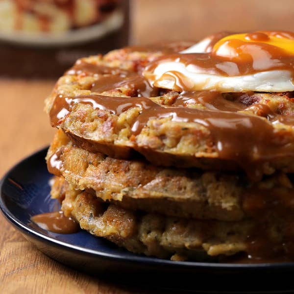 Leftover Stuffing Waffles And Gravy