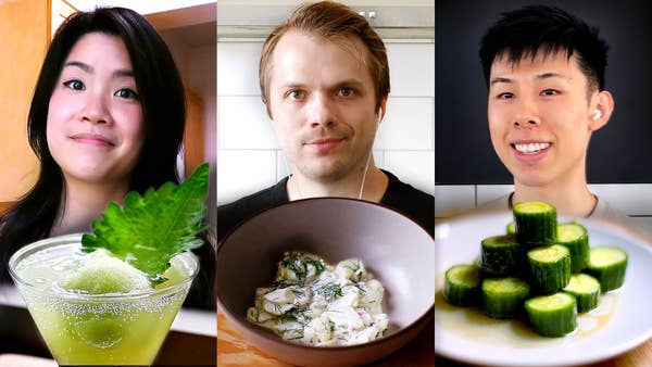Inga, Andrew, and Alvin with their cucumber dishes.
