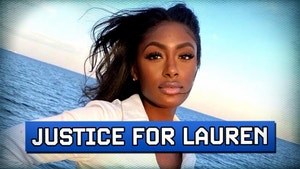 Black woman stands in center frame with large body of water behind her. Title in bottom-center frame reads, "Justice For Lauren."