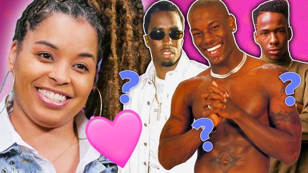 Samantha next to an image of P Diddy, Tyrese and Bobby Brown.