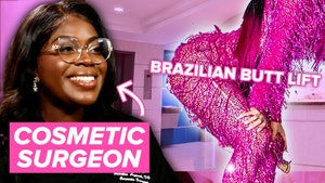 On the left, an arrow points to Cosmetic Surgeon, Dr. Martha Ayewah. To the right, "Brazilian Butt Lift" covers a cropped Cardi B's butt sticking out.