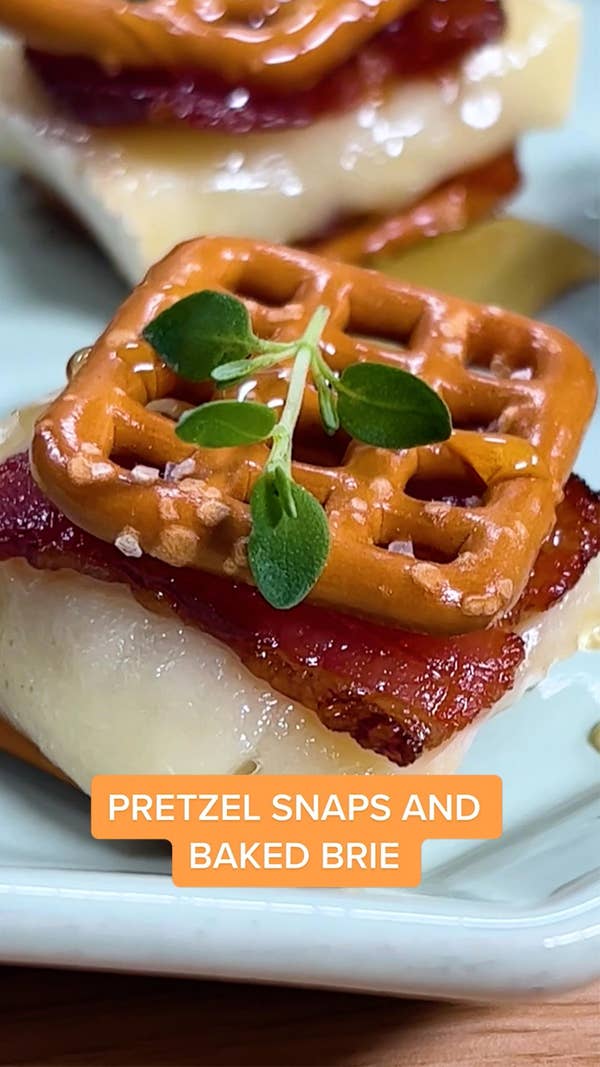 Pretzel Snaps And Bacon Baked Brie