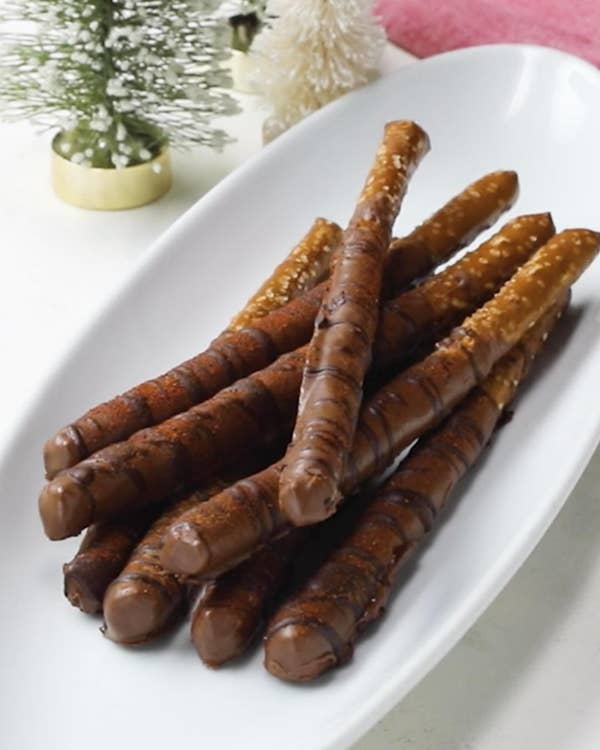 Spicy Chocolate-Covered Pretzel Rods