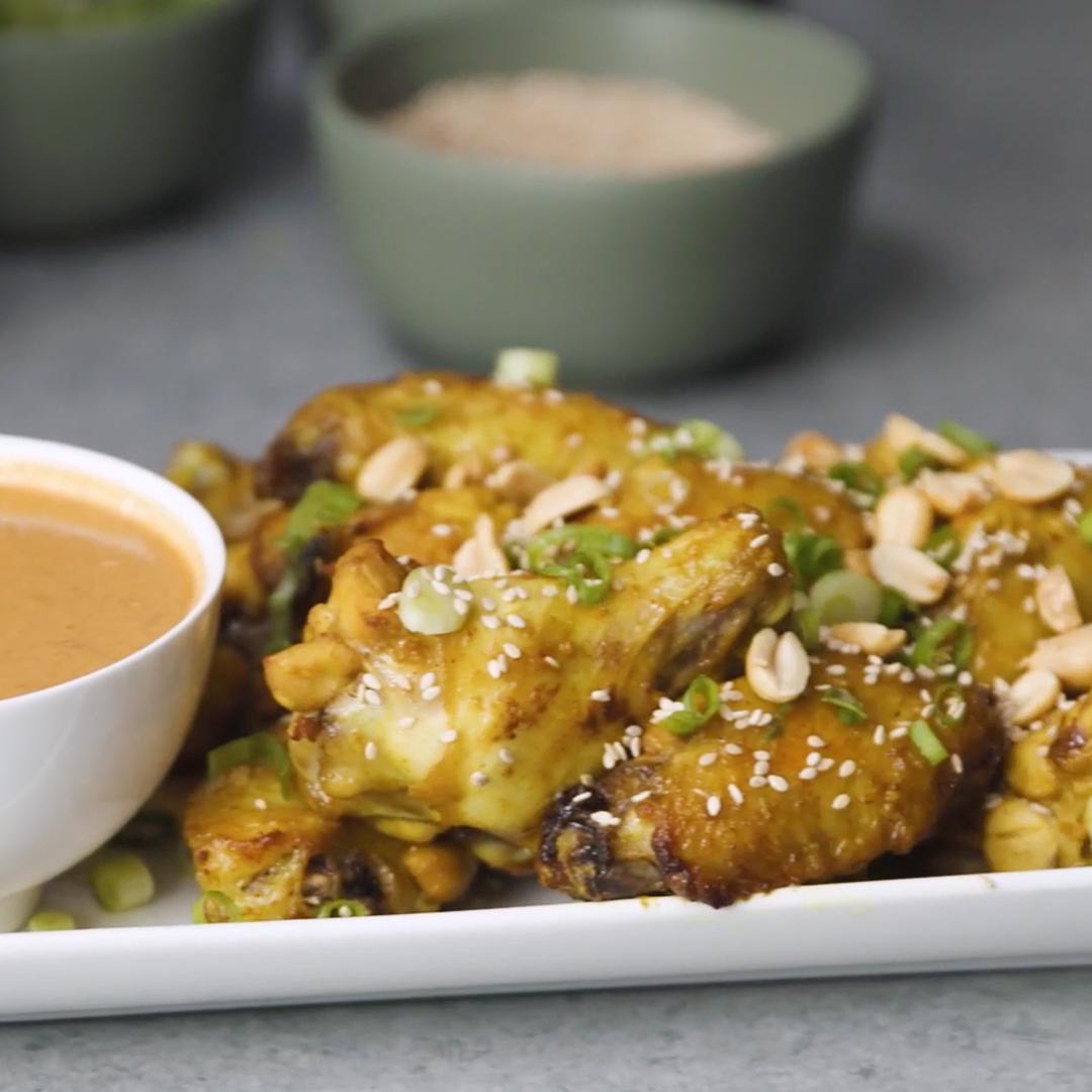 NO-Chicken Satay Wings With Chili Peanut Sauce