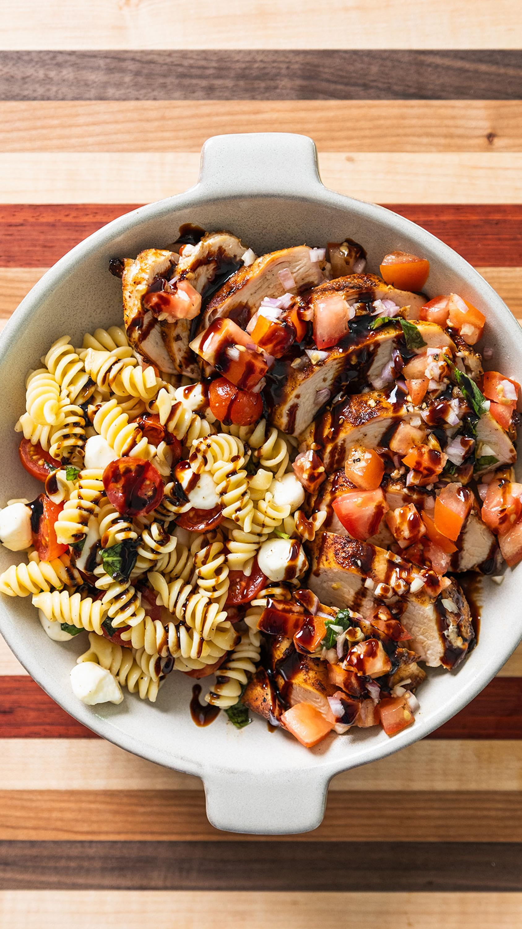 Grilled Chicken Bruschetta With Caprese Pasta Salad