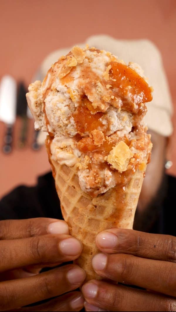 Peach Cobbler Rum No-Churn Ice Cream
