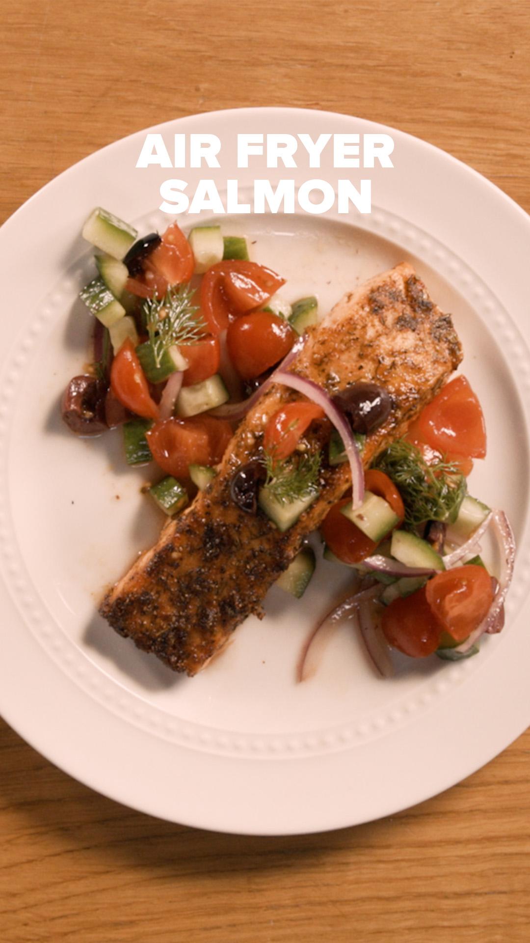 Air Fryer Greek Salmon With Tomato-Cucumber Salad