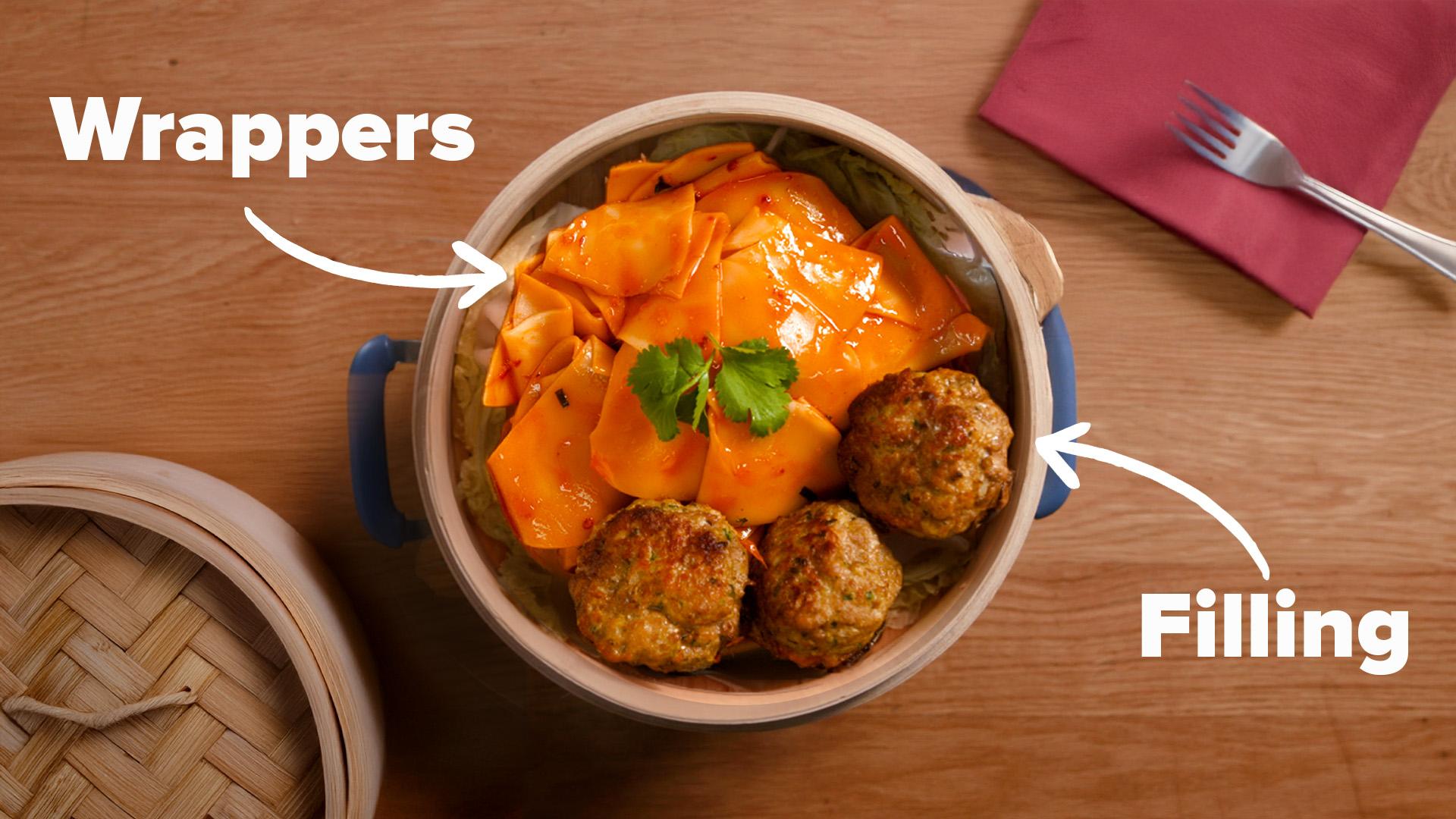 Dumpling Spaghetti And Meatballs