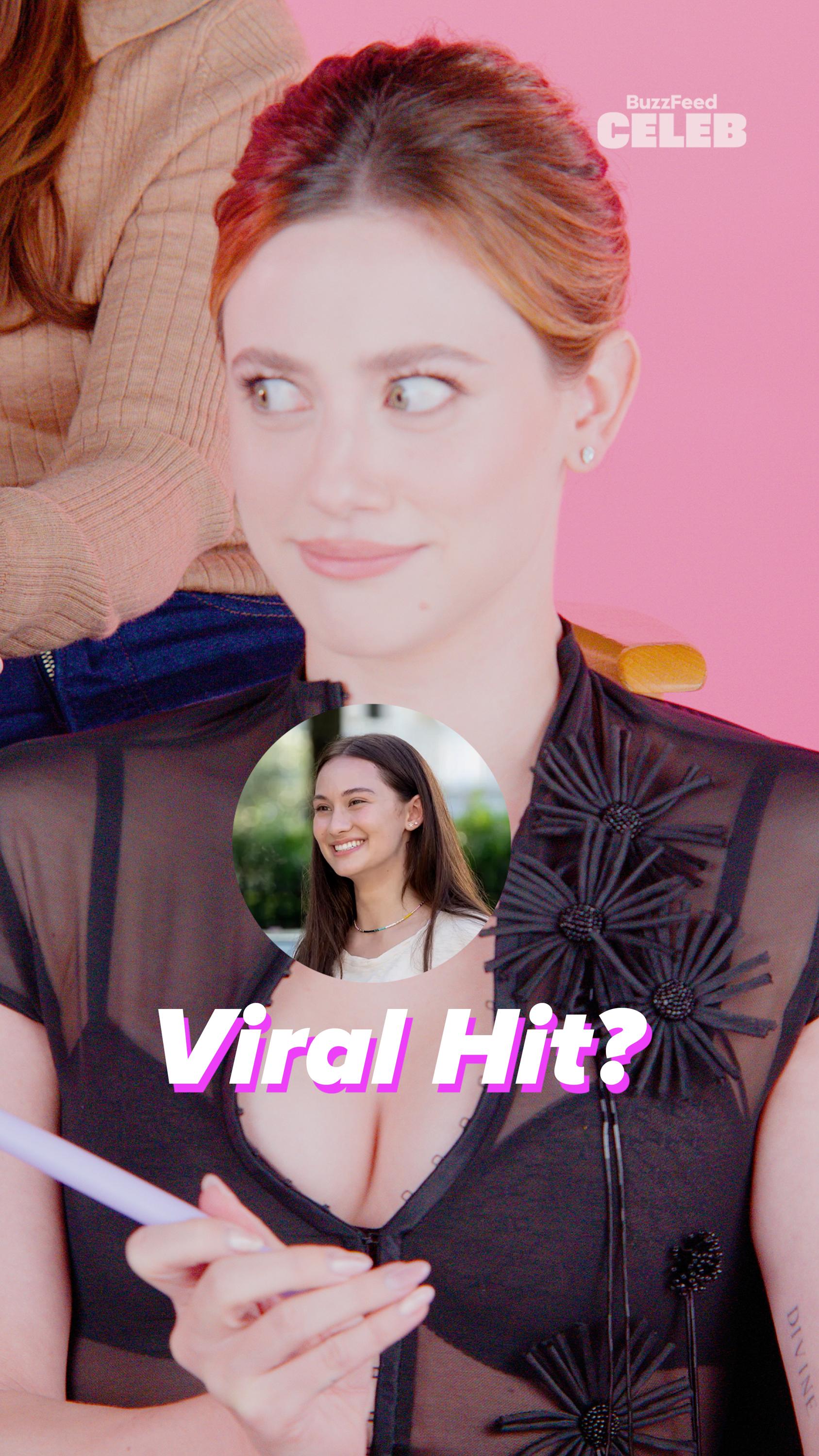 Four cast members from "Forbidden Fruits" sit in front of a pink background with a yellow button in the middle that says "OMG".