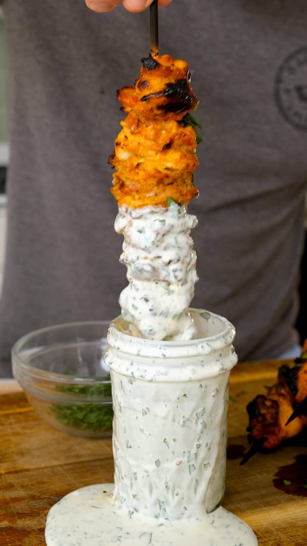 Volcano Chicken Skewers With Cilantro Lime Ranch