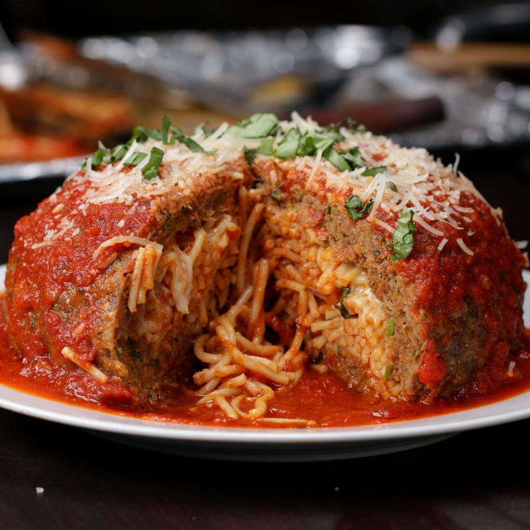 Giant Spaghetti-Stuffed Meatball Recipe by Tasty