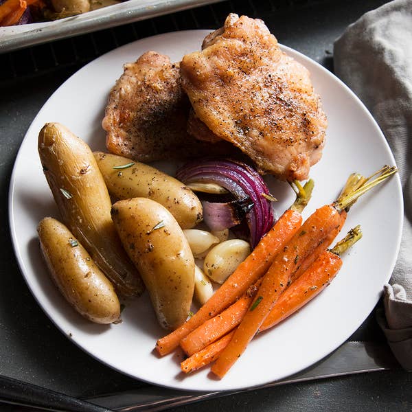 Easy One-Tray Chicken Thighs And Veggies