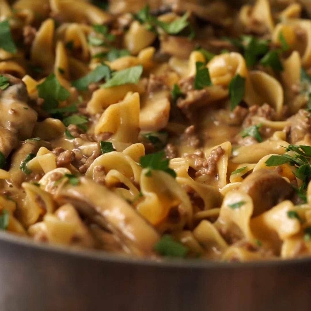 One Skillet Ground Beef Stroganoff Recipe By Tasty